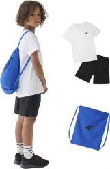 Zestaw dzięciecy komplet sportowy koszulka spodenki worek plecak do szkoły na WF 4F M022 biało-czarno-niebieski 4FJWAW24TAPSM022 20S 146/152cm. Białe torby i plecaki dziecięce 4f, z dresówki. Za 151.12 zł.