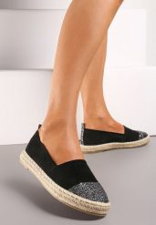 Czarne Espadryle Aglateia. Czarne espadryle damskie Renee, bez wzorów, z okrągłym noskiem, bez obcasa, bez zapięcia. Za 34.99 zł.