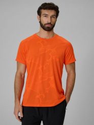 4F Koszulka treningowa regular szybkoschnąca męska - pomarańczowa M. Brązowe koszulki sportowe męskie 4f, m, bez wzorów, z materiału, sportowe, bez kołnierzyka. Za 129.99 zł.