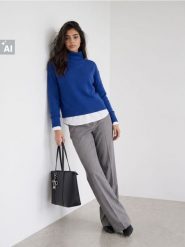 Sweter z golfem - niebieski. Niebieskie swetry damskie Sinsay, l, bez wzorów, bez kołnierzyka, bez ramiączek, bez kaptura. Za 49.99 zł.