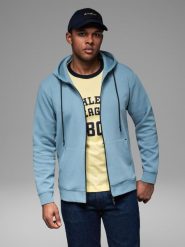 Rozpinana dresowa bluza hoodie w stylu streetwearowym jasnoniebieska V4 OM-SSZP-0213 XL. Niebieskie bluzy męskie Ombre, m, bez wzorów, z dresówki, bez kaptura. Za 408.47 zł.