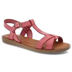 Różowe Sandały Hee Stylowe Obuwie Damskie. Czerwone klapki damskie Hee, bez wzorów, ze skóry, eleganckie, bez obcasa, na płaskiej podeszwie. Za 249.00 zł.