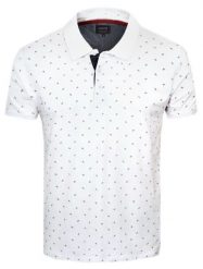 Męska Koszulka Polo Pako Jeans - Biała w Drobny Wzór. Białe koszulki polo męskie Pako Jeans, m, bez wzorów, z bawełny, casualowe, bez ramiączek. Za 115.00 zł.