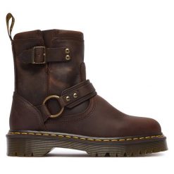 Botki Dr. Martens. Brązowe botki damskie Dr. Martens, bez obcasa, na płaskiej podeszwie, bez zapięcia. Za 1,039.00 zł.