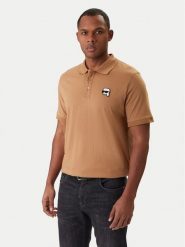 KARL LAGERFELD Polo 745710 561224 Beżowy Regular Fit. Brązowe koszulki polo męskie KARL LAGERFELD, m, bez wzorów, z bawełny, bez ramiączek. Za 479.99 zł.