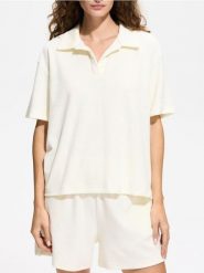 Bluzka oversize z kołnierzykiem - biały. Białe bluzki damskie Reserved, l, bez wzorów, z bawełny, bez kołnierzyka, bez ramiączek. Za 129.99 zł.