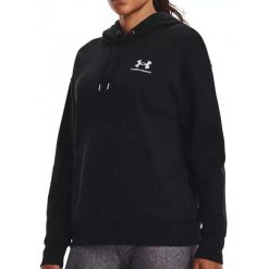 Damska polarowa bluza z kapturem Under Armour Essential w kolorze czarnym. Białe bluzy damskie Under Armour, m, bez wzorów, z bawełny, z kapturem, na fitness i siłownię. Za 350.99 zł.