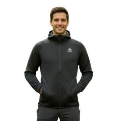 Bluza turystyczna męska Odlo. Szare bluzy sportowe męskie Odlo, m, bez wzorów, z elastanu, bez kaptura. Za 282.70 zł.