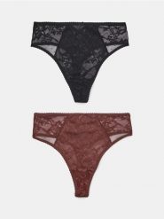Majtki stringi z wysokim stanem 2 pack - czarny. Czarne stringi damskie Sinsay, l, bez wzorów. Za 19.99 zł.