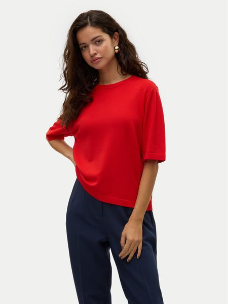 Vero Moda Sweter Silje 10320460 Czerwony Oversize. Czerwone swetry damskie Vero Moda, xs, bez wzorów, z wiskozy, bez kołnierzyka, bez ramiączek, bez kaptura. Za 59.99 zł.