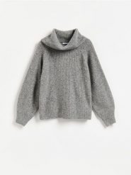 Sweter z dodatkiem wełny - szary. Szare swetry damskie Reserved, l, bez wzorów, z dzianiny, bez kołnierzyka, bez ramiączek, bez kaptura. Za 149.99 zł.