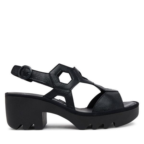 Sandały Fly London. Czarne sandały damskie Fly London, bez wzorów, bez obcasa, na słupku, bez zapięcia. Za 399.99 zł.