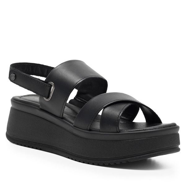 Sandały Lasocki. Czarne klapki damskie Lasocki, bez wzorów, bez obcasa, na koturnie, bez zapięcia. Za 159.99 zł.