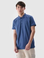 4F Koszulka polo regular męska - granatowa XL. Niebieskie koszulki polo męskie 4f, m, bez wzorów, z bawełny, klasyczne, bez ramiączek. Za 89.99 zł.