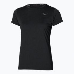 Koszulka do biegania damska Mizuno Core Tee. Czarne koszulki sportowe damskie Mizuno, m, bez wzorów, z materiału, bez kołnierzyka, bez ramiączek, do biegania. Za 119.99 zł.