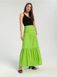 Spódnica maxi z marszczeniami - zielony. Zielone spódnice damskie Sinsay, l, bez wzorów, z bawełny, maxi, rozkloszowane. Za 79.99 zł.