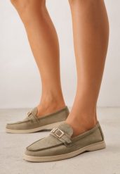 Zielone Mokasyny Ozdobione Metaliczną Klamrą Murielori. Zielone mokasyny damskie Renee, z jeansu, biznesowe. Za 119.99 zł.