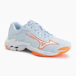 Buty do siatkówki damskie Mizuno Wave Lightning Elite. Niebieskie obuwie sportowe damskie Mizuno, bez wzorów, z materiału, na fitness i siłownię, mizuno wave. Za 609.99 zł.