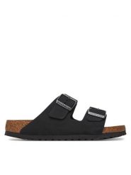 Birkenstock Klapki Arizona SFB 1019035 Czarny. Czarne klapki damskie Birkenstock, bez wzorów, z nubiku, bez obcasa. Za 399.99 zł.