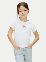 Calvin Klein Jeans T-Shirt LVCKSJA15G Biały Regular Fit. Białe t-shirty i topy dla dziewczynek Calvin Klein Jeans, bez wzorów, z bawełny, bez ramiączek. Za 109.99 zł.