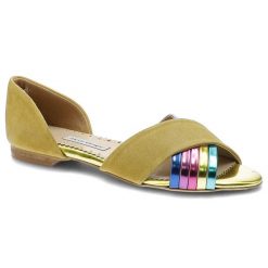 Sandały damskie Alexio Giorgio, ze skóry naturalnej zamszowej z oddobnymi paseczkami, żółte, 501. Żółte sandały damskie Alexio Giorgio, z aplikacjami, ze skóry, bez obcasa, bez zapięcia. Za 179.00 zł.