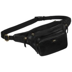 Klasyczna, czarna, skórzana nerka męska na biodra Peterson PTN BP001-TUM. Czarne saszetki męskie Peterson, ze skóry, eleganckie. Za 169.99 zł.