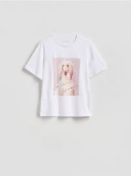T-shirt z nadrukiem - złamana biel. T-shirty damskie Reserved, l, bez wzorów, z bawełny, bez kołnierzyka. Za 59.99 zł.