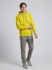 Bluza hoodie basic - żółty. Żółte bluzy męskie Sinsay, l, bez wzorów, bez kaptura. Za 39.99 zł.