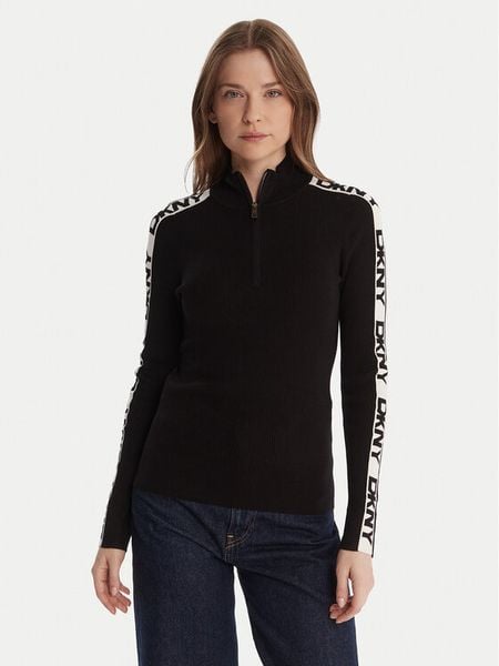 DKNY Sweter P5MSAY01 Czarny Slim Fit. Czarne swetry damskie DKNY, l, bez wzorów, z wiskozy, bez kołnierzyka, bez ramiączek, bez kaptura. Za 399.99 zł.