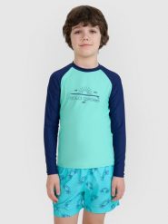 4F Longsleeve do pływania z nadrukiem chłopięcy - turkusowy 122/128 (6-8 lat). Niebieskie t-shirty dla chłopców 4f, bez wzorów, z dzianiny, bez ramiączek. W wyprzedaży za 39.99 zł.