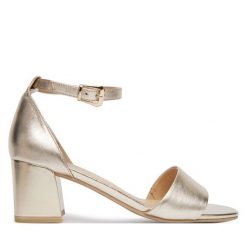 Sandały Caprice. Żółte sandały damskie Caprice, bez wzorów, bez obcasa, na słupku, bez zapięcia. Za 299.99 zł.