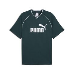 Męska koszulka piłkarska Essentials PUMA Green Terrain. Zielone koszulki sportowe męskie Puma, m, bez wzorów, bez kołnierzyka, bez ramiączek, na fitness i siłownię. Za 149.00 zł.