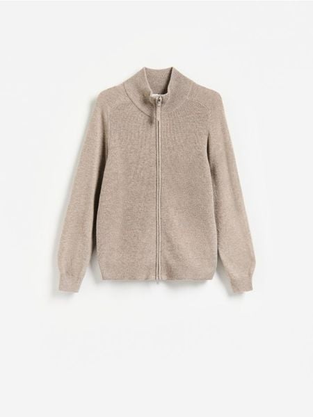 Rozpinany sweter z wełny merino - beżowy. Brązowe kardigany męskie Reserved, l, bez wzorów, z wełny. Za 259.99 zł.