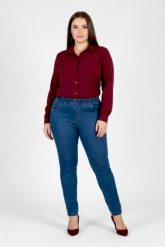 Eleganckie granatowe spodnie Jeangaliny01 o kroju slim fit PLUS SIZE XXL OVERSIZE JESIEŃ. Spodnie materiałowe damskie Moda Size Plus Iwanek, plus size, bez wzorów, z bawełny. Za 199.90 zł.
