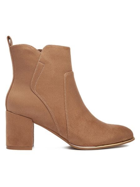 JENNY Botki CEO-CD24-242H-2 Beżowy. Brązowe botki damskie Jenny, z materiału, bez obcasa, na słupku, bez zapięcia. Za 159.99 zł.