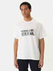 Versace Jeans Couture T-Shirt 80GAHE04 CJ00E Biały Regular Fit. Białe koszulki polo męskie Versace Jeans Couture, m, bez wzorów, z bawełny, bez ramiączek. Za 549.99 zł.