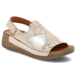 Sandały damskie Maciejka, skórzane we wzorki na platformie na rzep, beżowe, L7067-04-00-1. Brązowe sandały damskie Maciejka, bez wzorów, bez obcasa, na platformie, bez zapięcia. Za 209.00 zł.