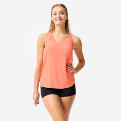 Koszulka bez rękawów do tańca nowoczesnego damska Domyos. Brązowe bluzy sportowe damskie DOMYOS, xs, bez wzorów, z elastanu, bez kaptura, na jogę i pilates. Za 49.99 zł.
