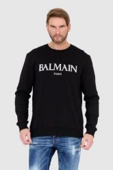 BALMAIN Czarna bluza męska z dużym logo, Rozmiar L. Czarne bluzy męskie Balmain, l, bez wzorów, bez kaptura. W wyprzedaży za 2,470.99 zł.