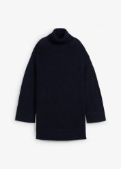 Sweter oversize z golfem z mieszanki bawełny. Niebieskie swetry damskie bonprix, bez wzorów, z bawełny, bez kołnierzyka, bez ramiączek, bez kaptura. Za 179.99 zł.