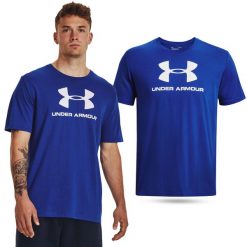 Koszulka fitness męska UNDER ARMOUR LOGO SS z krótkim rękawem. Niebieskie koszulki sportowe męskie Under Armour, m, bez wzorów, bez kołnierzyka, bez ramiączek, na fitness i siłownię. Za 129.99 zł.