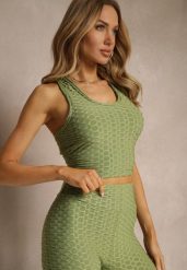 Ciemnozielony Tank Top z Tłoczonym Wzorem Aeronna. Zielone bluzki damskie Renee, l, bez wzorów, z jeansu, klasyczne, bez kołnierzyka, bez ramiączek. Za 29.99 zł.