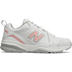 Buty damskie New Balance WX608WP5 – białe. Białe obuwie sportowe damskie New Balance, bez wzorów, z materiału. Za 199.99 zł.