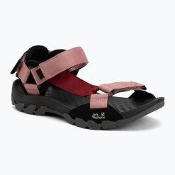 Sandały damskie Jack Wolfskin Ridge. Czerwone sandały damskie Jack Wolfskin, bez wzorów, z gumy, bez obcasa, bez zapięcia. Za 349.99 zł.