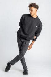 Bluza dresowa Essentials Vintage Wash, gruba bawełna 465 g/m², unisex – czarny. Czarne bluzy męskie AESTHETIC WOLF, m, bez wzorów, z bawełny, bez kaptura. Za 159.99 zł.