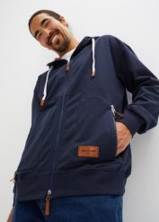 Bluza rozpinana z kapturem, Loose Fit. Niebieskie bluzy męskie bonprix, l, bez wzorów, z kapturem. Za 147.99 zł.