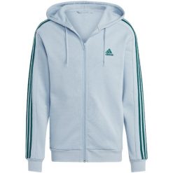 Bluza męska adidas Essentials Fleece 3-Stripes Full-Zip. Niebieskie bluzy męskie Adidas, m, bez wzorów, z materiału, z kapturem, na fitness i siłownię. Za 229.00 zł.