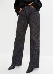 Dżinsy Marlena z połyskującym nadrukiem. Czarne jeansy damskie bonprix. Za 219.99 zł.