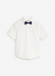 Koszula z krótkim rękawem + mucha z czystej bawełny (2 części). Białe koszule dla chłopców bonprix, bez wzorów, z bawełny, eleganckie, bez kołnierzyka, bez ramiączek. Za 67.99 zł.