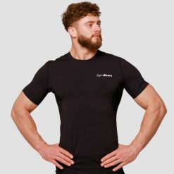 T-shirt męski fitness kompresyjny Mid. Czarne t-shirty męskie GYMBEAM, m, bez wzorów, z elastanu, sportowe, bez kołnierzyka. Za 93.90 zł.